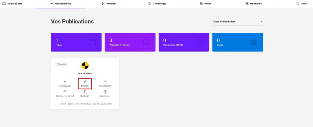 Panier Québec - Tutoriel - Modifier Mes Publications